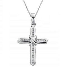 Load image into Gallery viewer, 9K White Gold Diamond Cross &amp; Kiss Pendant Necklace 0.25 CTW - Pobjoy Diamonds