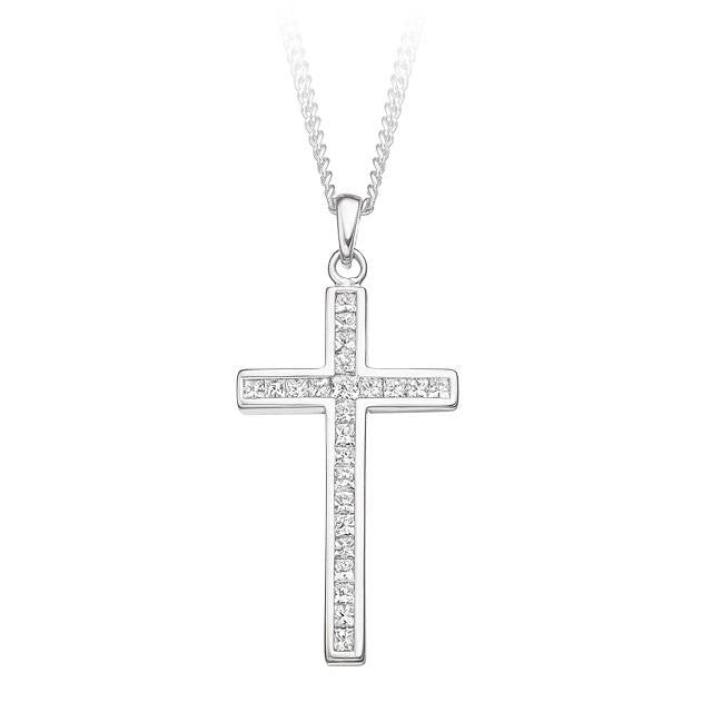 9K White Gold 0.40 CTW Diamond Cross Pendant - Pobjoy Diamonds