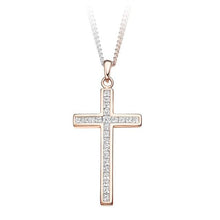 Load image into Gallery viewer, 9K Rose Gold 0.40 CTW Diamond Cross Pendant - Pobjoy Diamonds