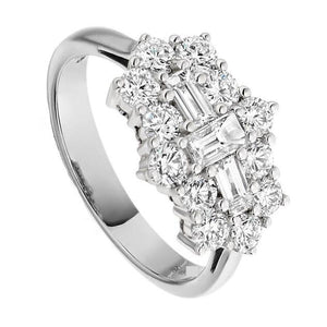 COMING SOON! Round Brilliant Cut & Baguette Cluster Diamond Ring-Pobjoy Diamonds
