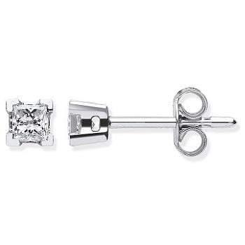 18K White Gold Gents Princess Cut Diamond Stud Earring 0.15 Carat - Pobjoy Diamonds