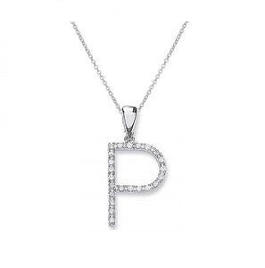 9K White Gold & Diamond Initial Pendant-P - Pobjoy Diamonds