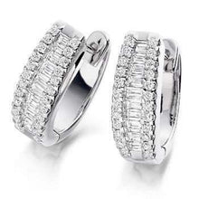 Load image into Gallery viewer, 18K and 1.5 CTW round and princess cut diamond hug earrings Pobjoy Diamonds Surrey