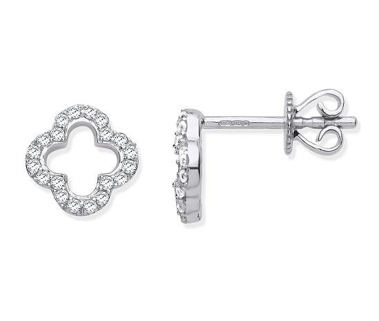 9K White Gold Diamond Clover Stud Earrings 0.19 CTW - Pobjoy Diamonds
