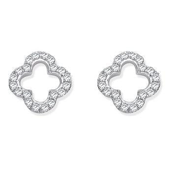 9K White Gold Diamond Clover Stud Earrings 0.19 CTW - Pobjoy Diamonds