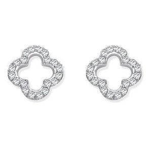 9K White Gold Diamond Clover Stud Earrings 0.19 CTW - Pobjoy Diamonds