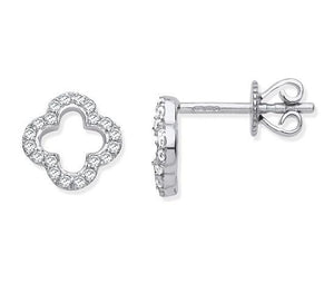 9K White Gold Diamond Clover Stud Earrings 0.19 CTW - Pobjoy Diamonds