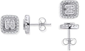 9K White Gold Gents Diamond Milled Bezel Earring 0.16 CTW - Pobjoy Diamonds