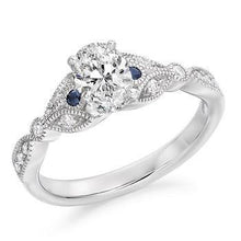 Load image into Gallery viewer, 18K Gold &amp; Diamonds With Sapphires Vintage Style Engagement Ring 1.00 CTW - G/VS2 - Pobjoy Diamonds