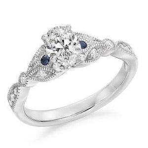 18K Gold & Diamonds With Sapphires Vintage Style Engagement Ring 1.00 CTW - G/VS2 - Pobjoy Diamonds