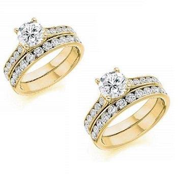 18K Gold Diamond Eternity & Diamond Engagement Ring Combination SPECIAL OFFER - Pobjoy Diamonds