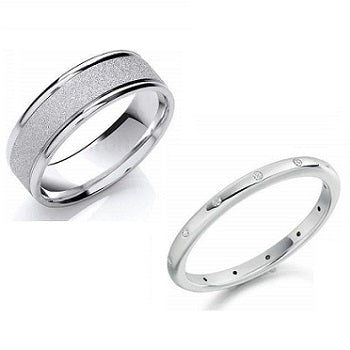 950 Platinum & Diamond 2mm Wedding Band & Mens 950 Platinum 5mm Band SPECIAL OFFER - Pobjoy Diamonds