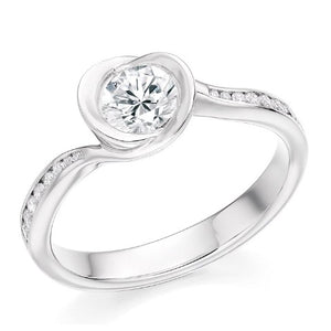 Bezel Set Diamond Shoulder Engagement Ring 0.80 Carat F/VS1