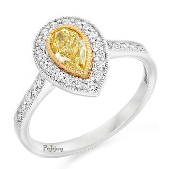 18K Gold Pear Shaped Yellow Diamond Engagement Ring