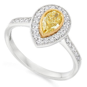 18K Gold Pear Shaped Yellow Diamond Engagement Ring