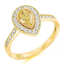 Load image into Gallery viewer, 18K Gold Pear Shaped Yellow Diamond Engagement Ring