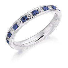 Load image into Gallery viewer, Blue Sapphire &amp; Diamond Full Eternity Ring 1.20 Carat - Pobjoy Diamonds