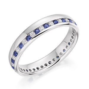 Blue Sapphire & Diamond Half Eternity Ring 0.57 Carat - Pobjoy Diamonds