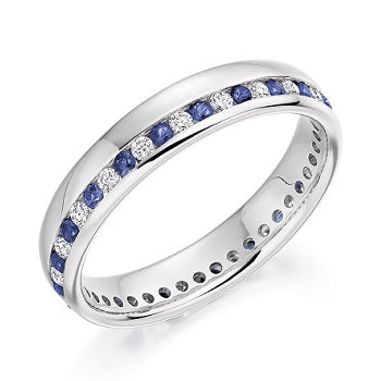Blue Sapphire & Diamond Half Eternity Ring 0.57 Carat - Pobjoy Diamonds