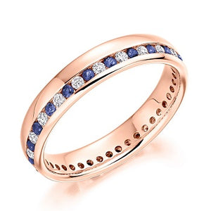 Blue Sapphire & Diamond Half Eternity Ring 0.57 Carat - Pobjoy Diamonds