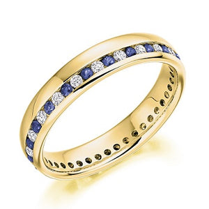 Blue Sapphire & Diamond Half Eternity Ring 0.57 Carat - Pobjoy Diamonds