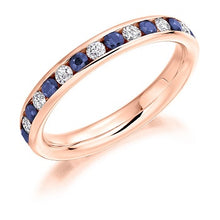 Load image into Gallery viewer, Blue Sapphire &amp; Diamond Full Eternity Ring 1.20 Carat - Pobjoy Diamonds
