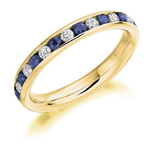Load image into Gallery viewer, Blue Sapphire &amp; Diamond Full Eternity Ring 1.20 Carat - Pobjoy Diamonds