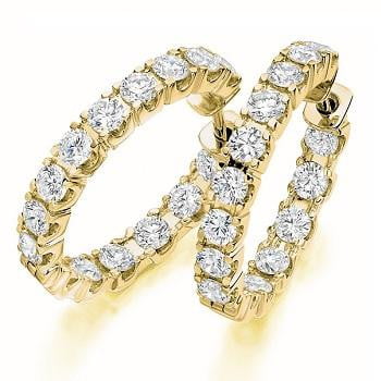 18K Yellow Gold Diamond Hoop Earrings 3.00 Carats - Pobjoy Diamonds