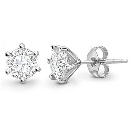 Bespoke 18K White Gold Round Brilliant Cut Diamond Stud Earrings 0.60 To 1.00 CTW- G/VS2 - Pobjoy Diamonds