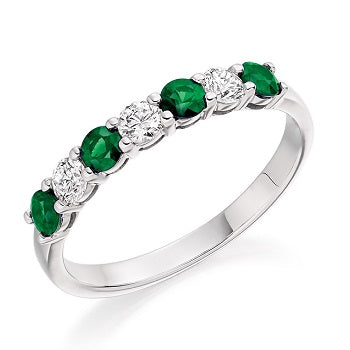 18K Gold Emerald & Diamond Half Eternity Ring 0.60 Carat - Pobjoy Diamonds