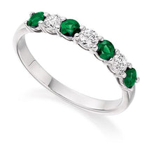 Load image into Gallery viewer, Platinum Emerald &amp; Diamond Half Eternity Ring 0.60 - Pobjoy Diamonds