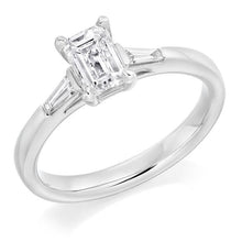 Load image into Gallery viewer, 950 Platinum Emerald Cut Solitaire Ring With Side Baguettes 0.90 CTW- G/Si1 - Pobjoy Diamonds