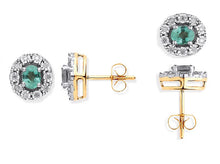 Load image into Gallery viewer, 9K Yellow Gold Oval Emerald &amp; Diamond Stud Earrings By PObjoy DIamonds