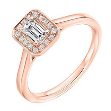 Load image into Gallery viewer, 18K Rose Gold Emerald Cut Diamond &amp; Halo Engagement Ring 0.45 CTW - Vipiteno - Pobjoy Diamonds