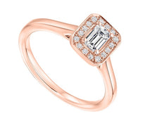 Load image into Gallery viewer, 18K Rose Gold Emerald Cut Diamond &amp; Halo Engagement Ring 0.45 CTW - Vipiteno - Pobjoy Diamonds