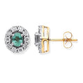 9K Yellow Gold Oval Emerald & Diamond Stud Earrings