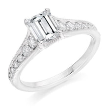 Load image into Gallery viewer, 950 Platinum Emerald &amp; Round Cut 1.45 CTW Diamond Engagement Ring - F/VS - Pobjoy Diamonds