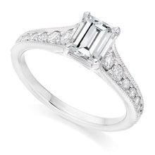 Load image into Gallery viewer, 18K White Gold Emerald &amp; Round Cut 1.45 CTW Diamond Engagement Ring - F/VS - Pobjoy Diamonds