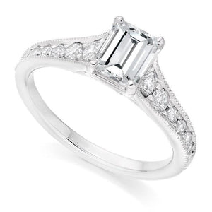 18K White Gold Emerald & Round Cut 1.45 CTW Diamond Engagement Ring - F/VS - Pobjoy Diamonds