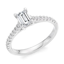 Load image into Gallery viewer, 18K Gold Emerald Cut Solitaire Ring With Diamond Set Shoulders 1.00 CTW- G/VS2 - Pobjoy Diamonds