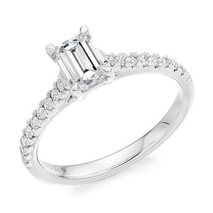 18K Gold Emerald Cut Solitaire Ring With Diamond Set Shoulders 1.00 CTW- G/VS2 - Pobjoy Diamonds