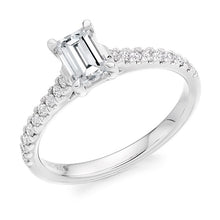 Load image into Gallery viewer, 18K Gold Emerald Cut Solitaire Ring With Diamond Set Shoulders 1.00 CTW- G/VS2 - Pobjoy Diamonds
