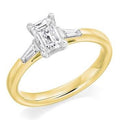 18K Yellow Gold Emerald Cut Solitaire Ring With Side Baguettes 0.90 CTW- G/Si1 - Pobjoy Diamonds