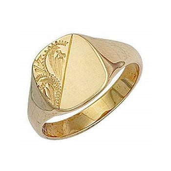 Men's 9K Yellow Gold Part Engraved Signet Ring