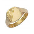 Men's 9K Yellow Gold Part Engraved Signet Ring - Pobjoy Diamonds