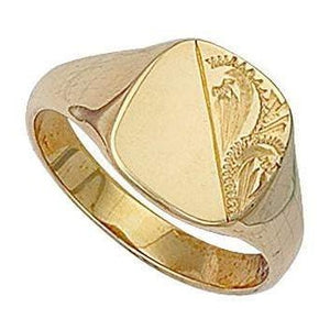 Gents 9K Yellow Gold Engraved Signet Ring - Pobjoy Diamonds