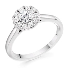 Load image into Gallery viewer, 18K Gold Round Brilliant Cut Halo 0.65 CTW Diamond Ring -Estella G-H/Si - Pobjoy Diamonds