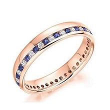 Load image into Gallery viewer, 18K Rose Gold Channel Set Blue Sapphire &amp; Diamond Full Eternity Ring 0.57 CTW - Pobjoy Diamonds