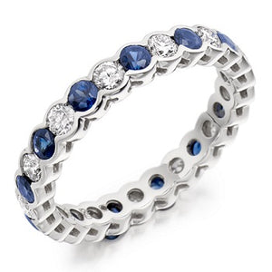 18K White Gold Blue Sapphire & Diamond Full Eternity Ring 1.90 CTW - Pobjoy Diamonds