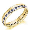 18K Yellow Gold Channel Set Blue Sapphire & Diamond Full Eternity Ring 0.57 CTW - Pobjoy Diamonds